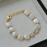 Mini Gold Bead and Square Baroque Pearl Bracelet - floysun