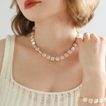 Mini Gold Bead and Square Baroque Pearl Necklace - floysun