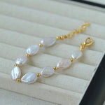 Mini Gold Bead and Teardrop Baroque Pearl Bracelet - floysun