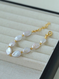 Mini Gold Bead and Teardrop Baroque Pearl Bracelet - floysun