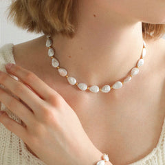 Mini Gold Bead and Teardrop Baroque Pearl Necklace - floysun