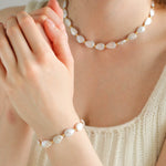 Mini Gold Bead and Teardrop Baroque Pearl Necklace - floysun