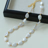 Mini Gold Bead and Teardrop Baroque Pearl Necklace - floysun