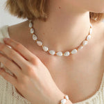 Mini Gold Bead and Teardrop Baroque Pearl Necklace - floysun