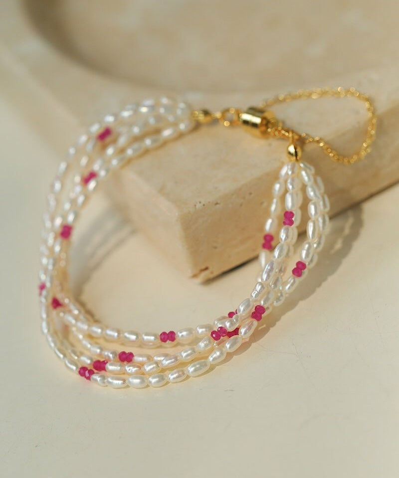 Mini Pearl and Ruby Beaded Bracelet - floysun