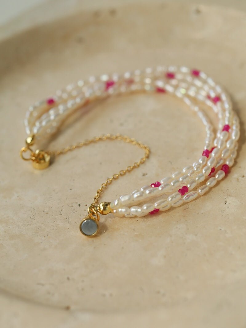 Mini Pearl and Ruby Beaded Bracelet - floysun