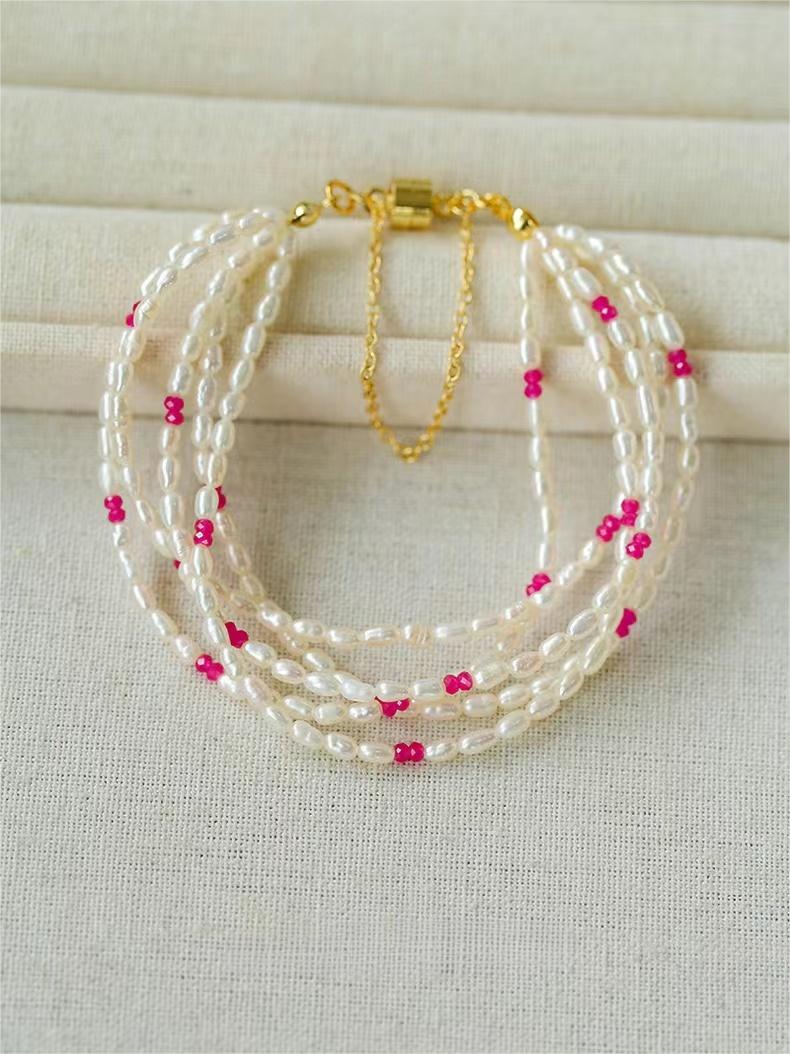 Mini Pearl and Ruby Beaded Bracelet - floysun