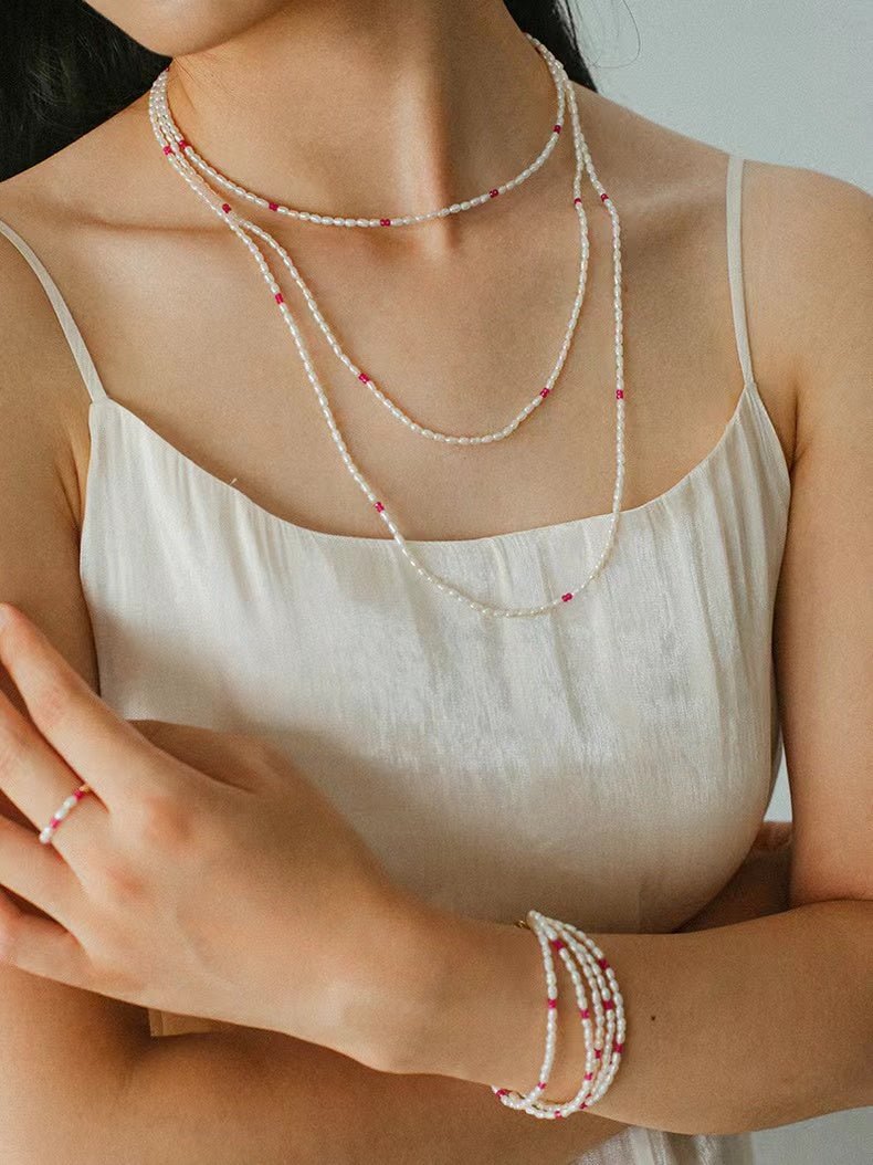 Mini Pearl and Ruby Beaded Bracelet - floysun