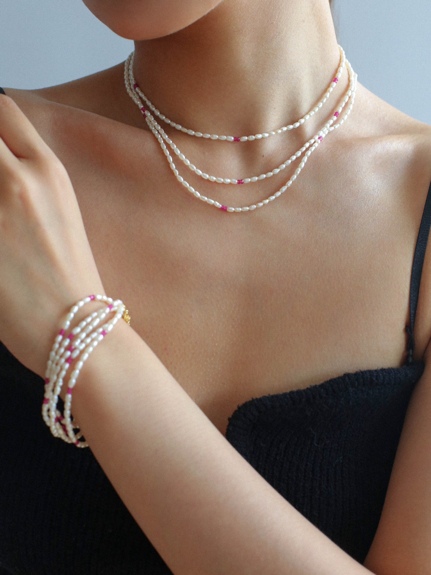 Mini Pearl and Ruby Beaded Bracelet - floysun