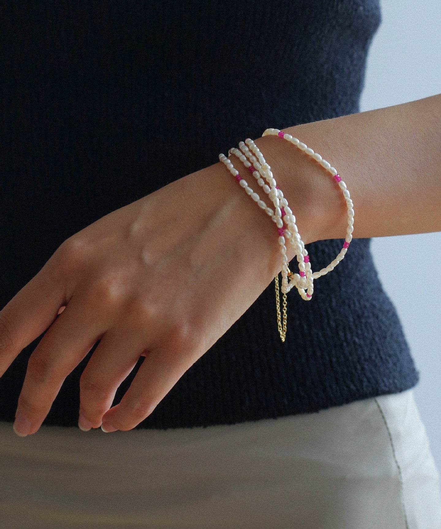 Mini Pearl and Ruby Beaded Bracelet - floysun