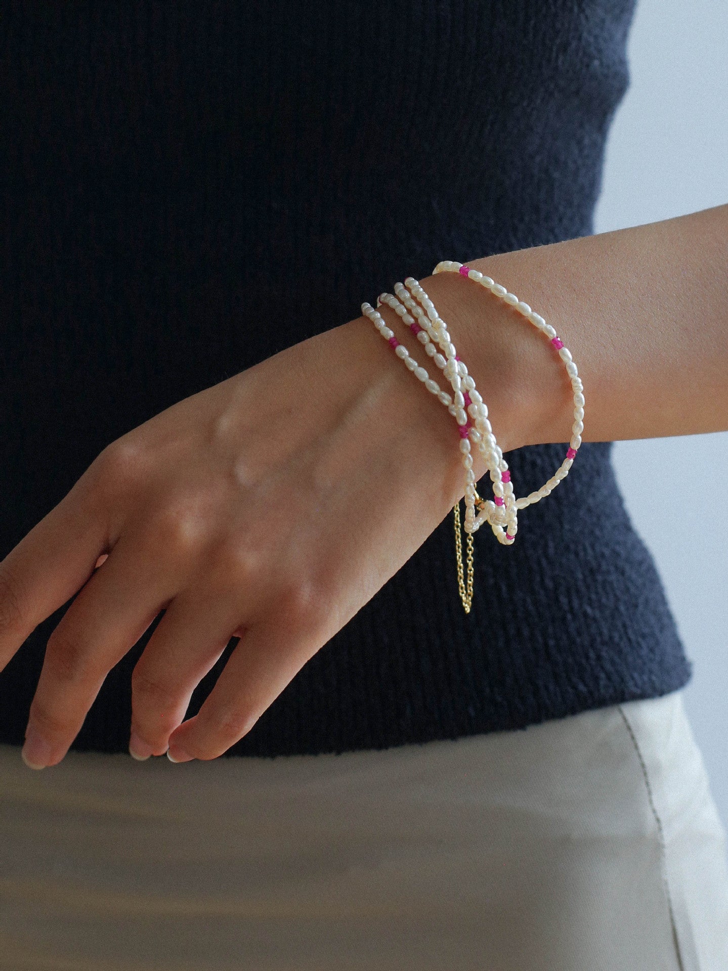 Mini Pearl and Ruby Beaded Bracelet - floysun