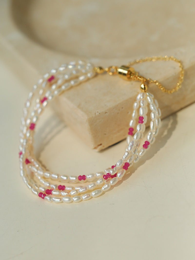 Mini Pearl and Ruby Beaded Bracelet - floysun