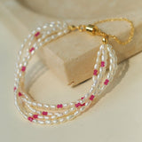 Mini Pearl and Ruby Beaded Bracelet - floysun