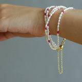 Mini Pearl and Ruby Beaded Bracelet - floysun