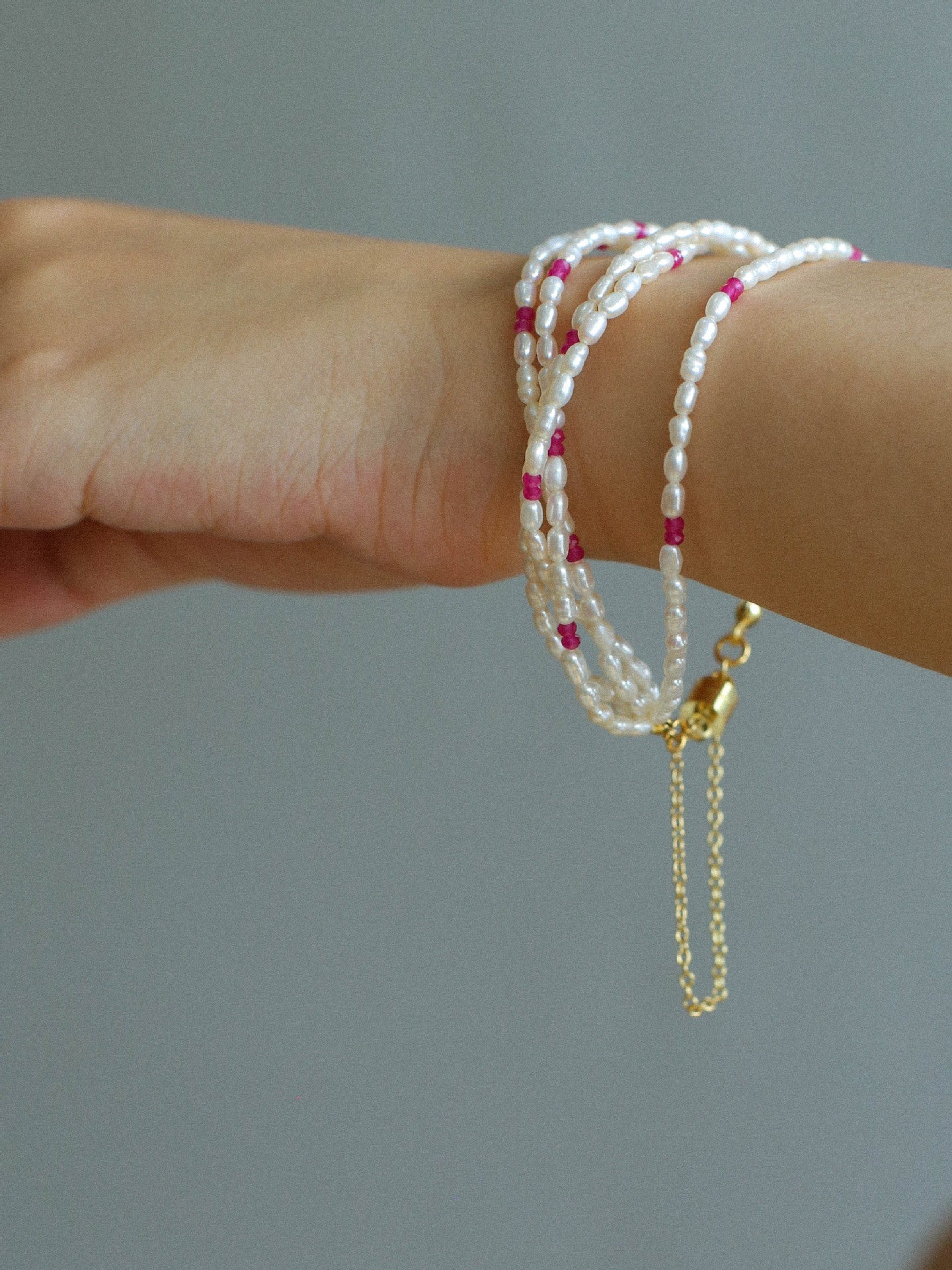 Mini Pearl and Ruby Beaded Bracelet - floysun