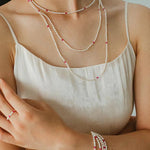 Mini Pearl and Ruby Long Beaded Necklace - floysun