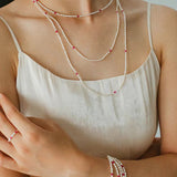 Mini Pearl and Ruby Long Beaded Necklace - floysun