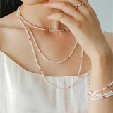 Mini Pearl and Ruby Long Beaded Necklace - floysun