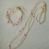 Mini Pearl and Ruby Long Beaded Necklace - floysun