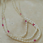 Mini Pearl and Ruby Long Beaded Necklace - floysun