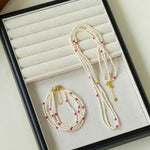 Mini Pearl and Ruby Long Beaded Necklace - floysun