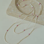 Mini Pearl and Ruby Long Beaded Necklace - floysun