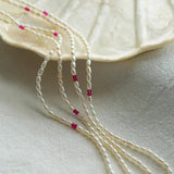 Mini Pearl and Ruby Long Beaded Necklace - floysun