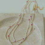 Mini Pearl and Ruby Long Beaded Necklace - floysun