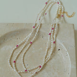 Mini Pearl and Ruby Long Beaded Necklace - floysun