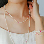 Mini Pearl and Ruby Long Beaded Necklace - floysun