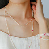 Mini Pearl and Ruby Long Beaded Necklace - floysun