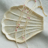 Mini Pearl and Ruby Long Beaded Necklace - floysun