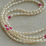 Mini Pearl and Ruby Long Beaded Necklace - floysun