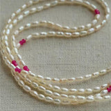 Mini Pearl and Ruby Long Beaded Necklace - floysun