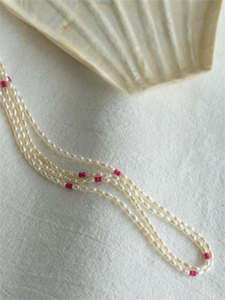 Mini Pearl and Ruby Long Beaded Necklace - floysun