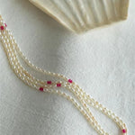 Mini Pearl and Ruby Long Beaded Necklace - floysun