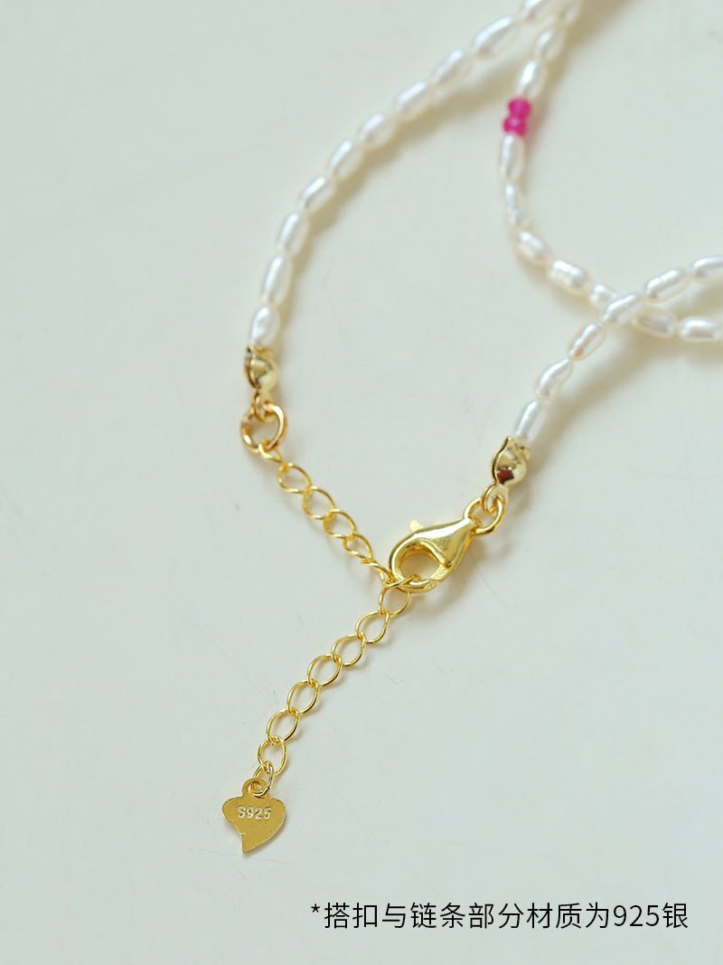 Mini Pearl and Ruby Short Necklace - floysun