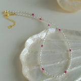 Mini Pearl and Ruby Short Necklace - floysun