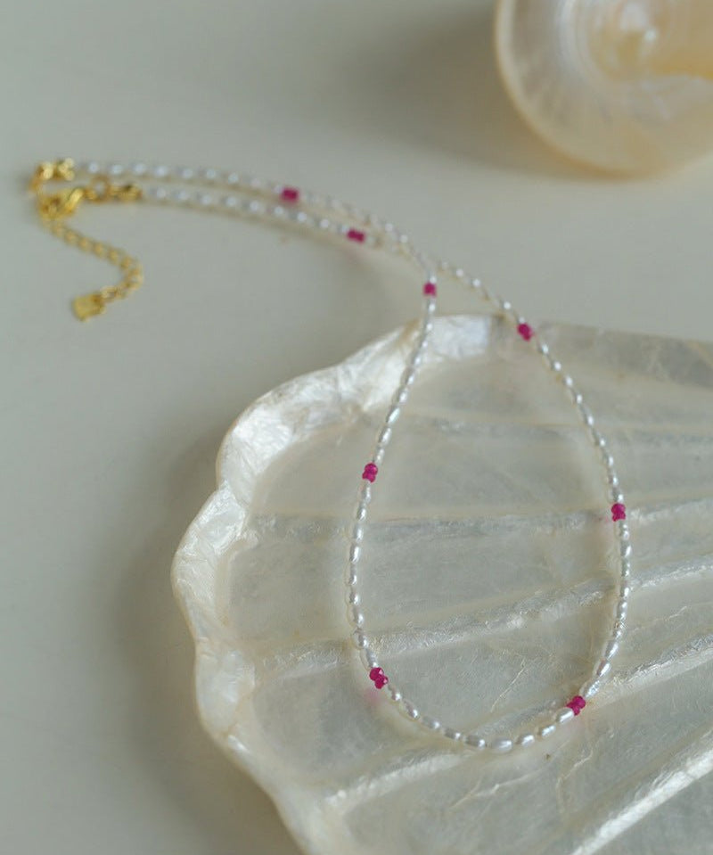 Mini Pearl and Ruby Short Necklace - floysun