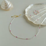 Mini Pearl and Ruby Short Necklace - floysun