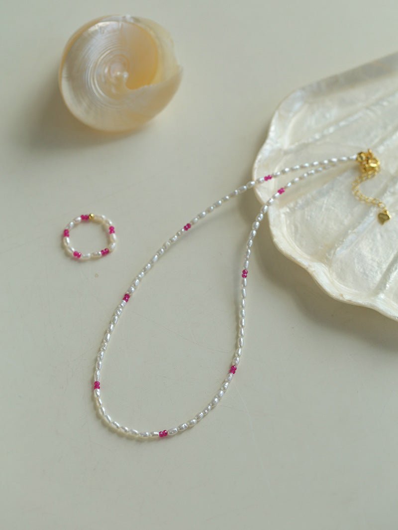 Mini Pearl and Ruby Short Necklace - floysun