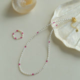 Mini Pearl and Ruby Short Necklace - floysun