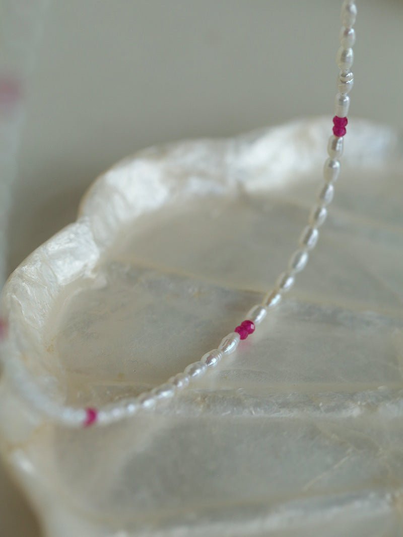 Mini Pearl and Ruby Short Necklace - floysun