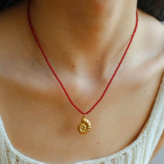 Mini Red Coral Beaded Necklace with Conch Pendant - floysun