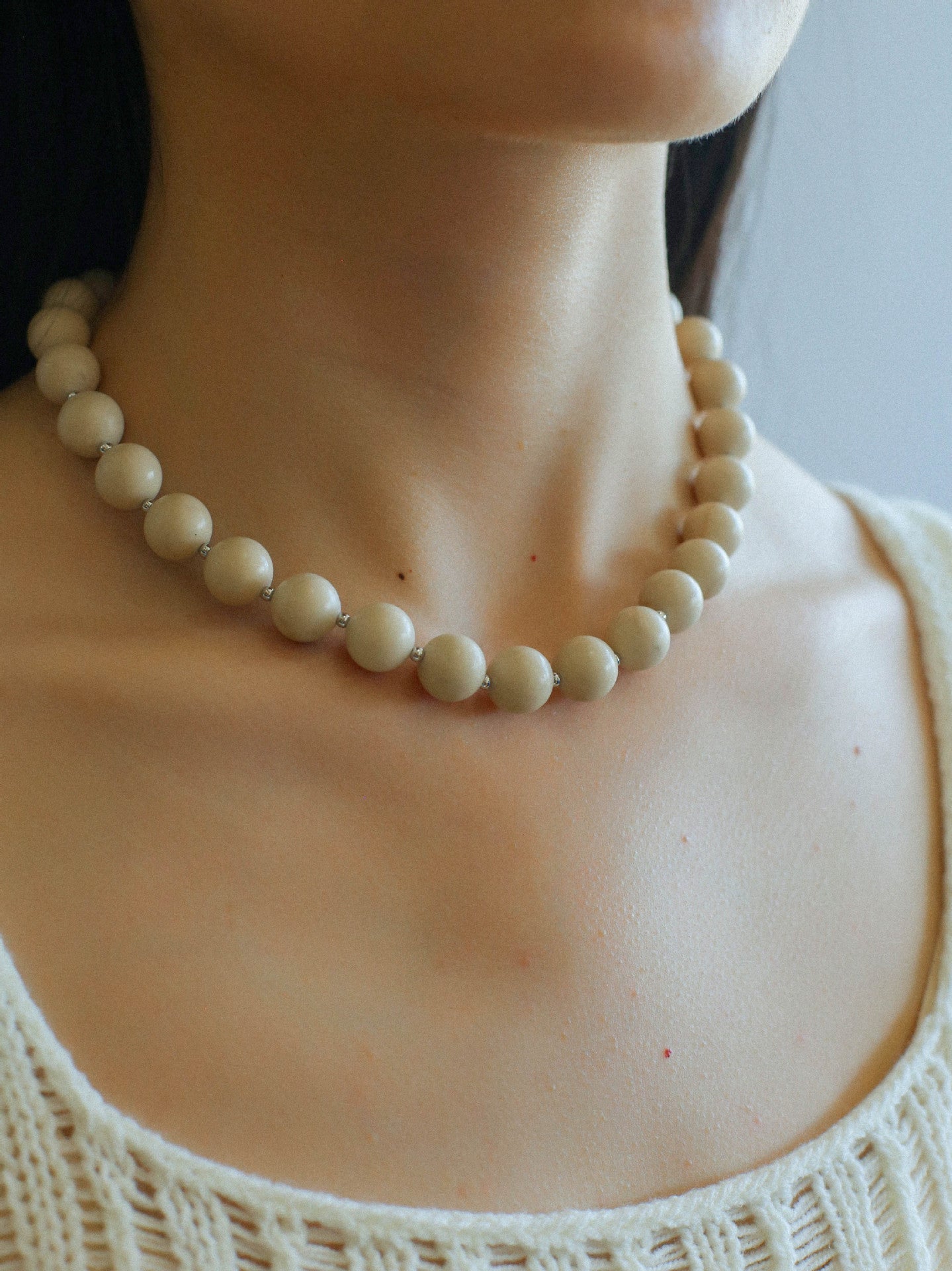 Mini Silver Bead White Fossil Beaded Necklace - floysun
