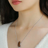 Minimalist 925 Silver Wood Grain Stone White Mother of Pearls Necklace - floysun