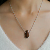 Minimalist 925 Silver Wood Grain Stone White Mother of Pearls Necklace - floysun