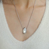 Minimalist 925 Silver Wood Grain Stone White Mother of Pearls Necklace - floysun