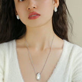 Minimalist 925 Silver Wood Grain Stone White Mother of Pearls Necklace - floysun