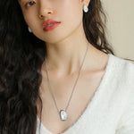 Minimalist 925 Silver Wood Grain Stone White Mother of Pearls Necklace - floysun